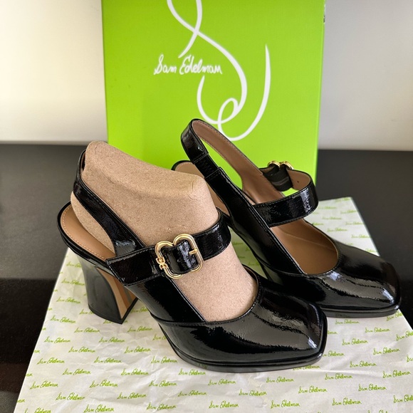 Sam Edelman Women’s Black Patent Slingback Mary Jane Pump size 6 1/2 - Picture 2 of 14